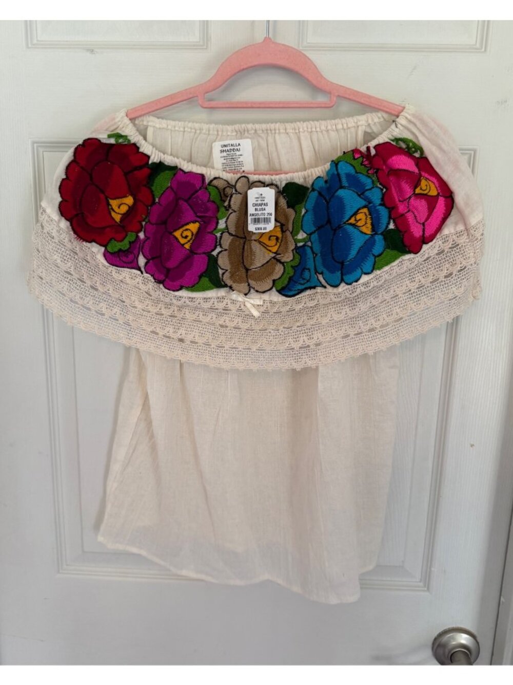 Handmade Made in Mexico Embroidered Floral Women's Off Shoulder Blouse Small